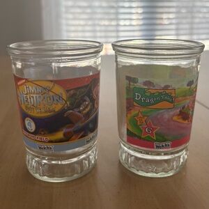 Vintage 2002 Pair of Welch’s Jelly Jar Glasses Jimmy Neutron & Dragon Tales.